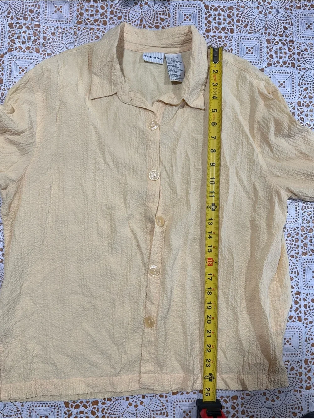 White Stag Butter Yellow Textured Button Front Blouse Women’s Large - Picture 4 of 5